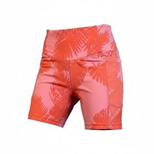 Nicole Miller Sport Palm Print Pocket Biker Shorts Orange Pink Sunset
